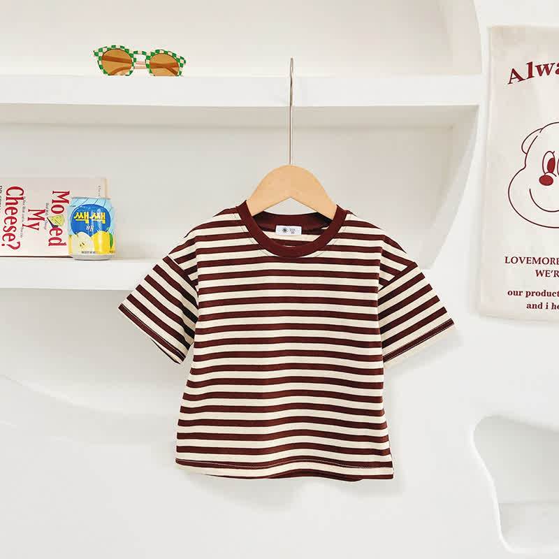 Toddler Striped Crew Neck Summer T-Shirt - Brown - 10-11T - image 5