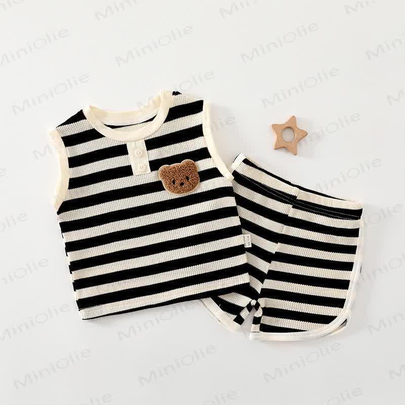 Baby Soft Knit Bear Striped Tank Top and Shorts 2-piece Set - Black - 3-4T - image 3