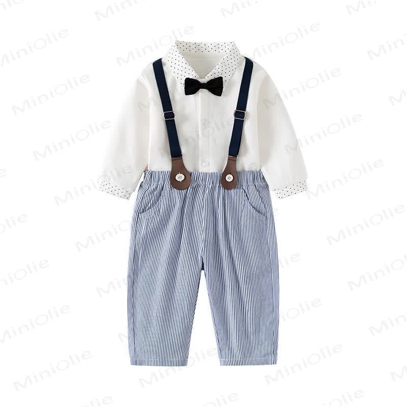Baby Toddler Suspender Pants and Shirt Set - White Blue Stripes - 5-7T - image 15