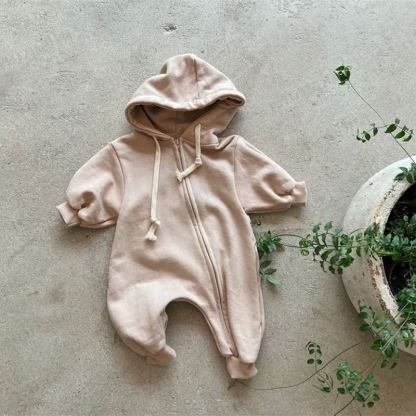 Baby Solid Color Hooded Casual Romper - Light Pink - 18-24M - image 3