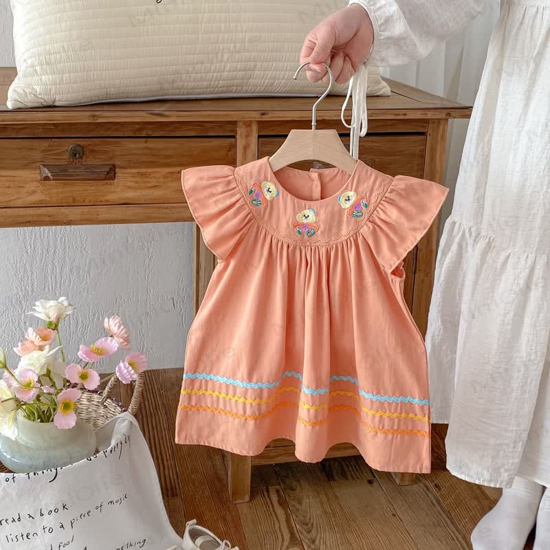 Toddler Embroidered Bear Ruffle Sleeves Dress - image 16