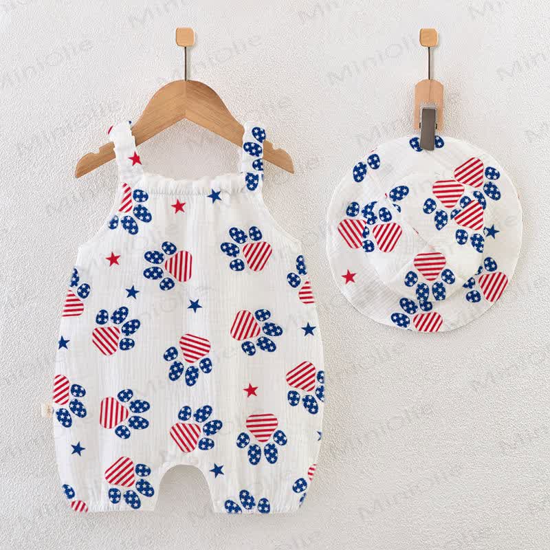 Baby American Flag Paw Print White Romper With Hat - White - 18-24M - image 1