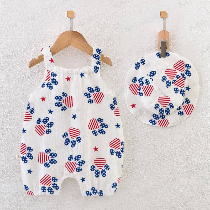 Baby American Flag Paw Print White Romper With Hat - White - 18-24M - image 1