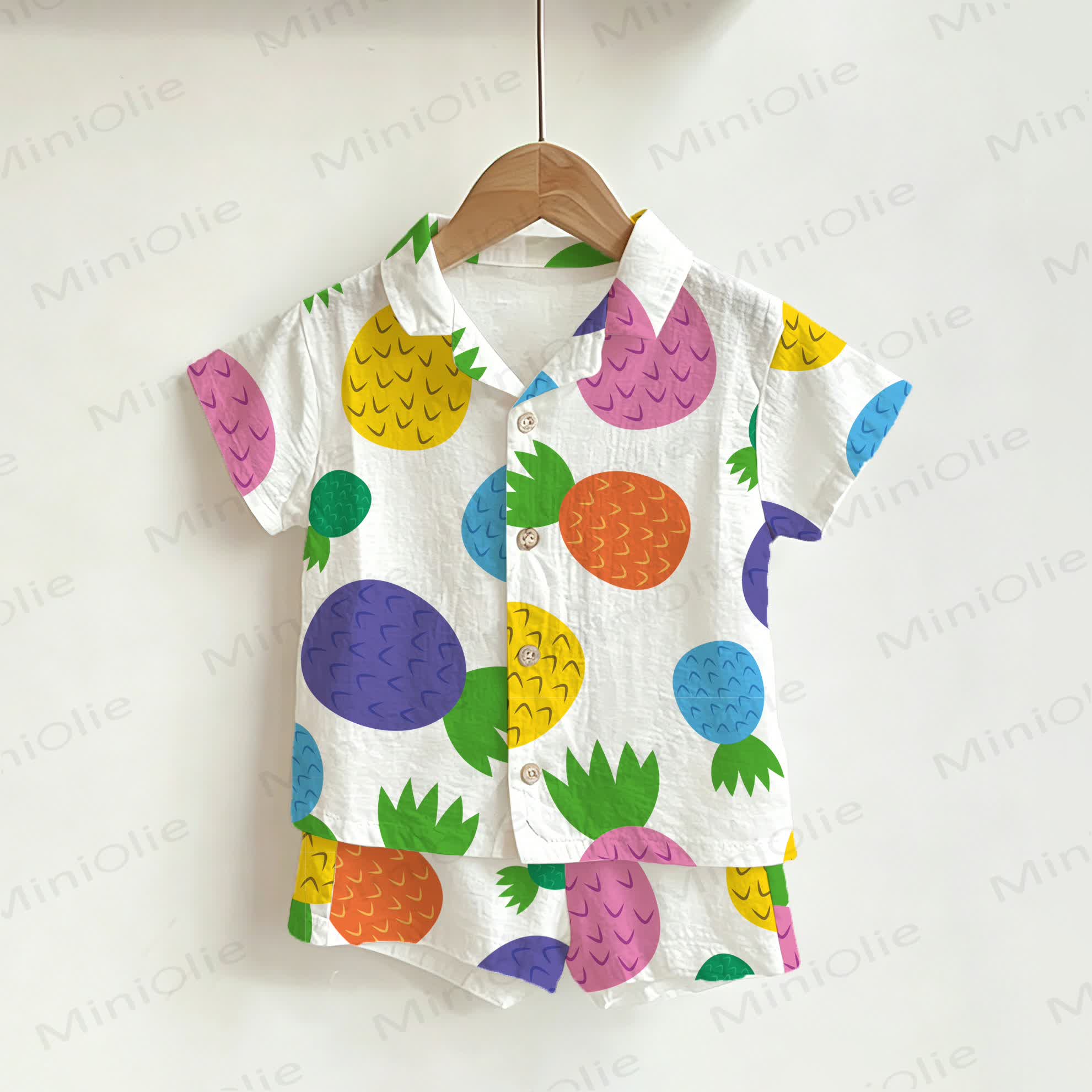 Baby Toddler Colorful Pineapple Print Shirt and Shorts 2-piece Set - White - 3-5T - image 1
