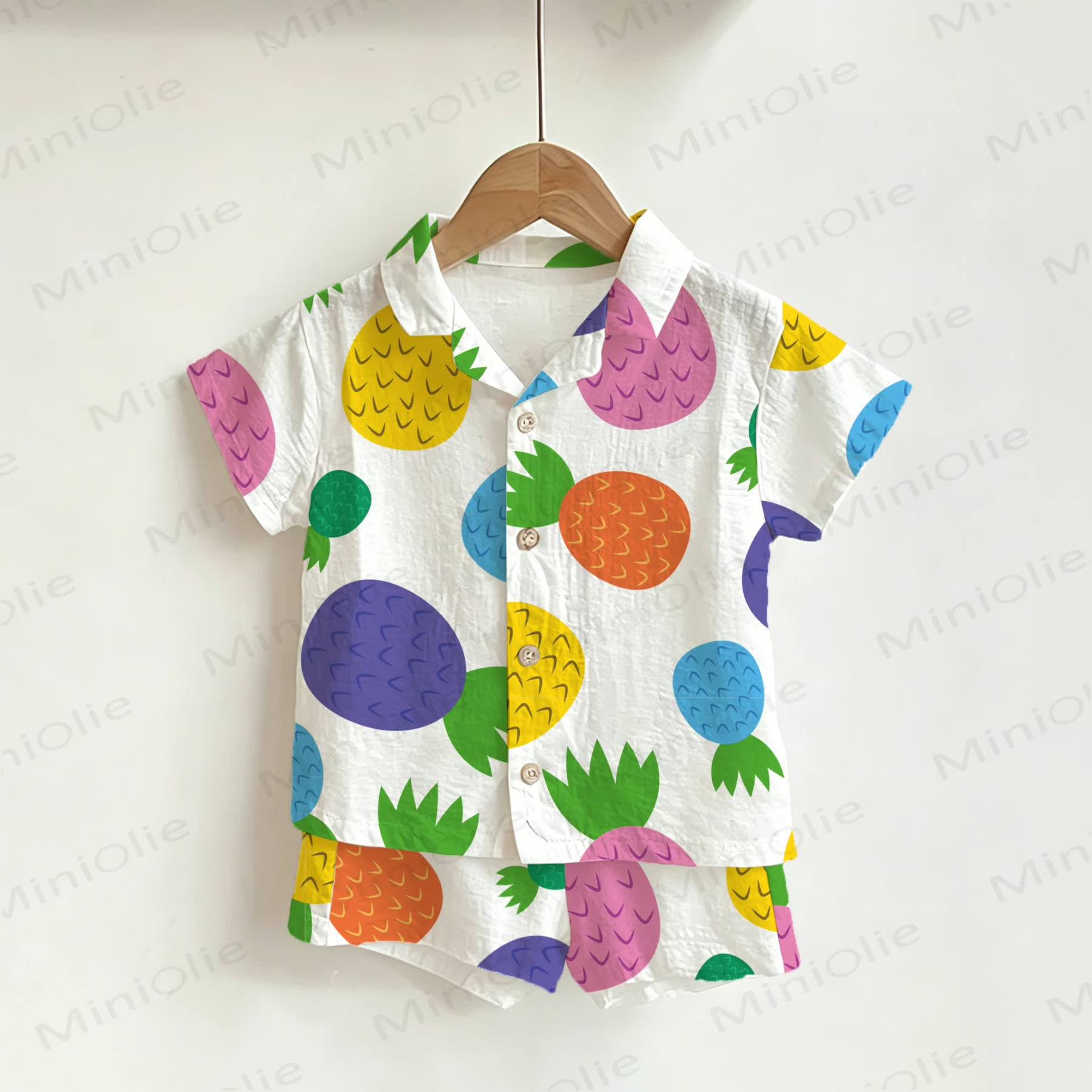 Baby Toddler Colorful Pineapple Print Shirt and Shorts 2-piece Set - White - 3-5T - image 1
