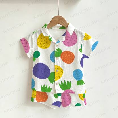 Baby Toddler Colorful Pineapple Print Shirt and Shorts 2-piece Set - White - 3-5T - image 1