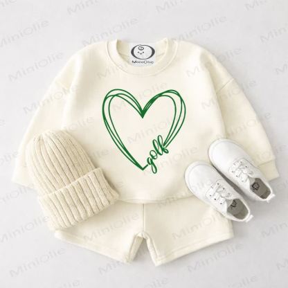 GOLF Baby Heart Cream White Sweatshirt and Shorts 2-piece Set - Cream White - 3-4T - image 1
