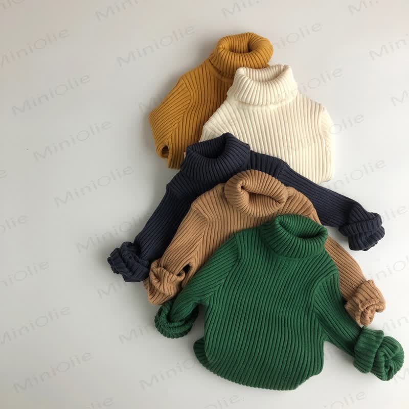 Kid Boy Solid Color High-neck Striped Pullover Sweater - image 3