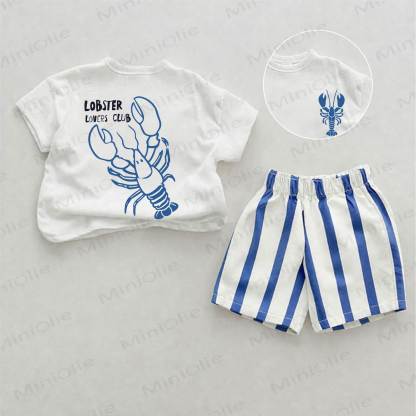 LOBSTER LOVERS CLUB Baby Lobster Print Blue Vertical Striped 2-piece Shorts Set - White&Blue - 2-3T - image 1
