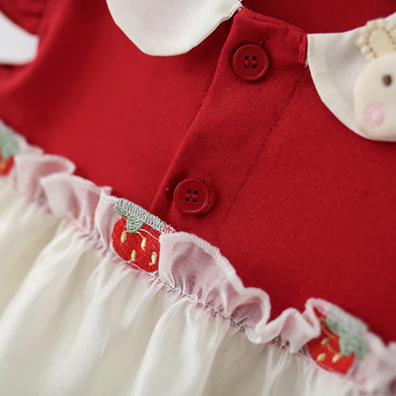 Baby Bunny Embroidered Strawberry Red Dress - image 4