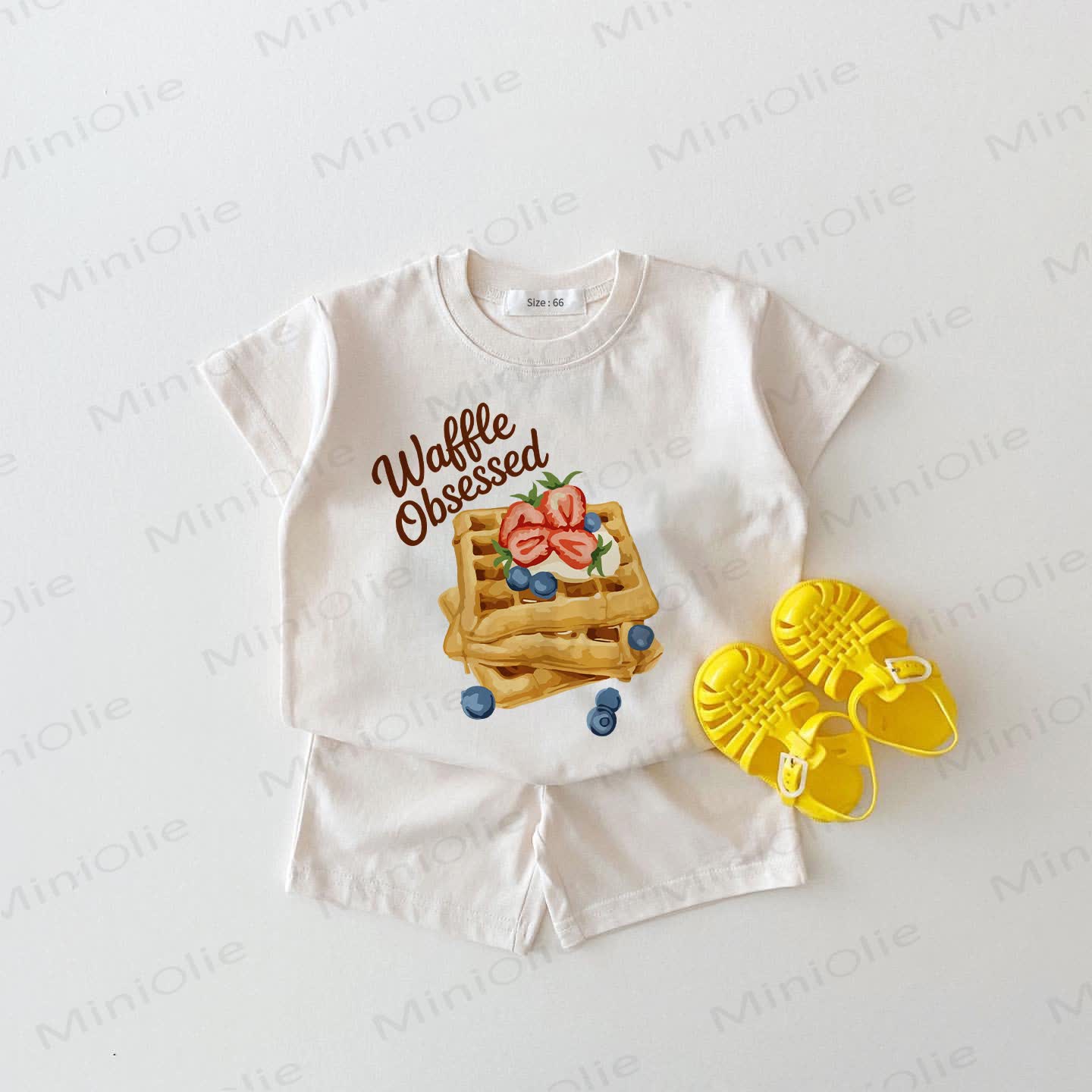 WAFFLE OBSESSED Baby Waffle Print White 2-piece Set - White - 18-24M - image 1