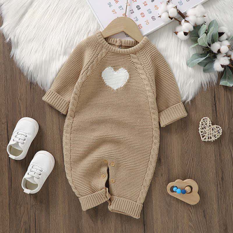Baby Heart Knit Romper with Socks Gloves - image 8