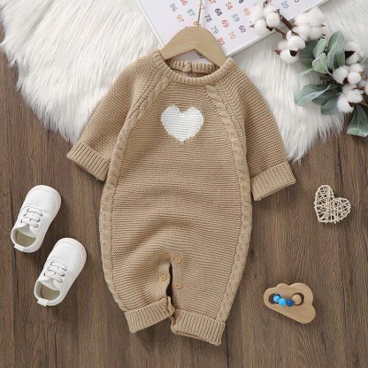 Baby Heart Knit Romper with Socks Gloves - image 8