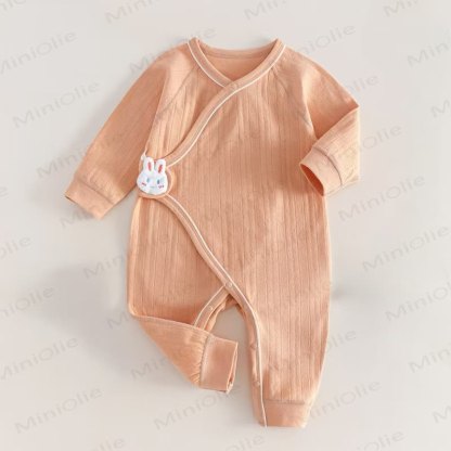 Baby Solid Color Animal Velcro Romper - Orange - 6-12M - image 2