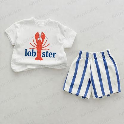 LOBSTER Baby Blue Vertical Striped 2-piece Shorts Set - White&Blue - 2-3T - image 1