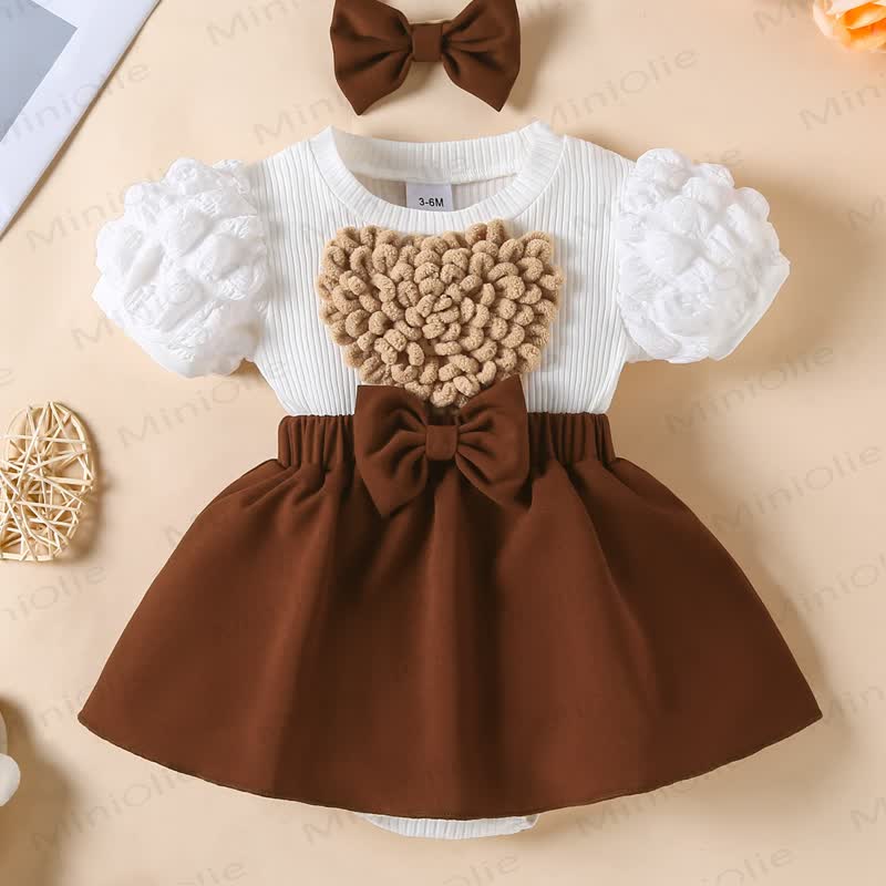 Baby Heart Skirtd Bodysuit with Headband - Brown - 12-18M - image 8