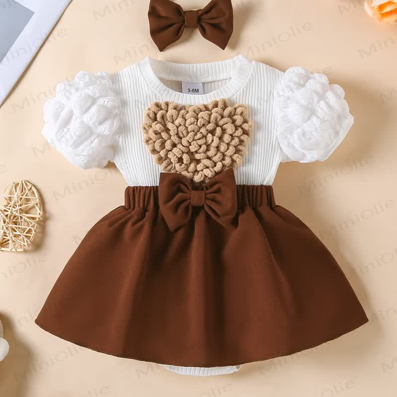 Baby Heart Skirtd Bodysuit with Headband - Brown - 12-18M - image 8