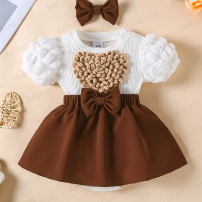 Baby Heart Skirtd Bodysuit with Headband - Brown - 12-18M - image 8