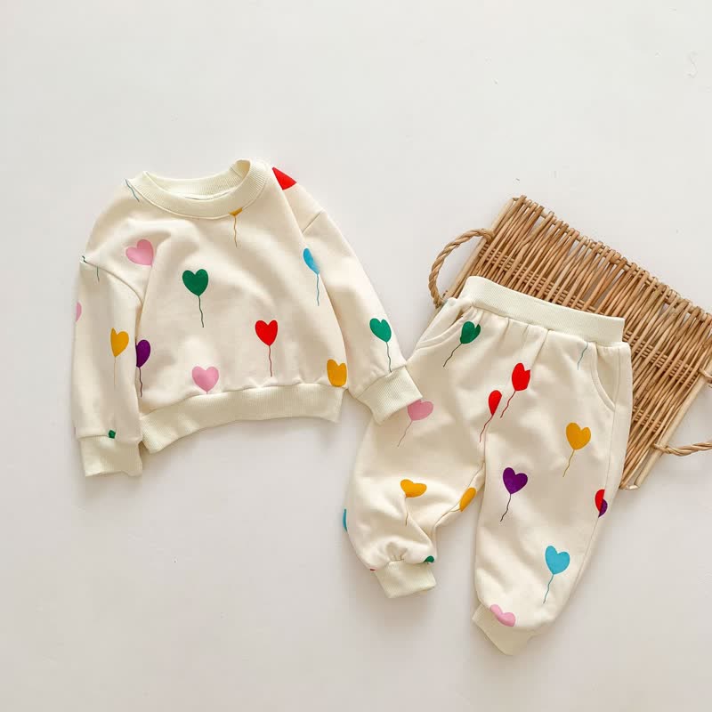 Baby Heart Balloon Sweatshirt and Pants Set - Beige - 2-3T - image 3