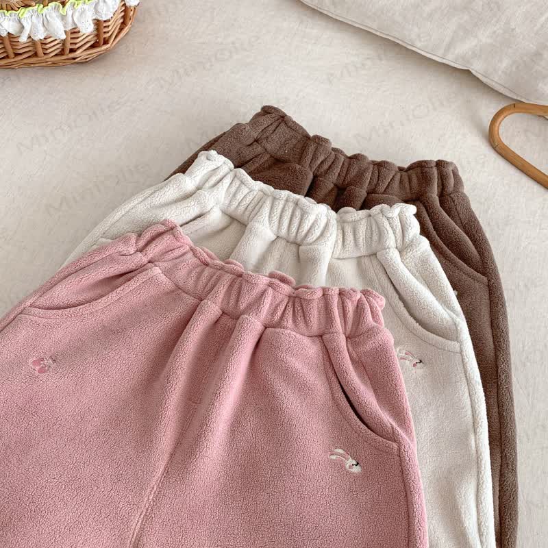 Baby Toddler Girl Embroidered Bow Rabbit Fleece Jogger Pants - image 6