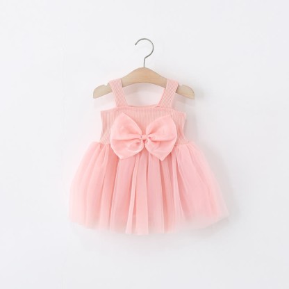 Toddler Solid Color 3D Bow Suspenders Dress - Pink - 5-7T - image 7