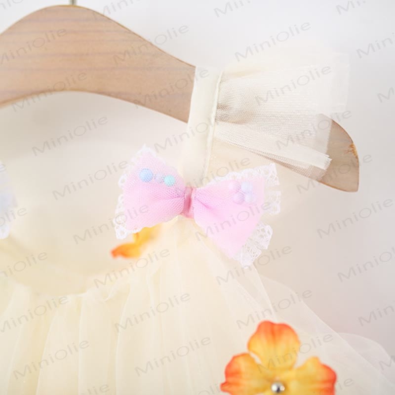 Toddler Flower Tulle Bow Suspenders Dress - image 10