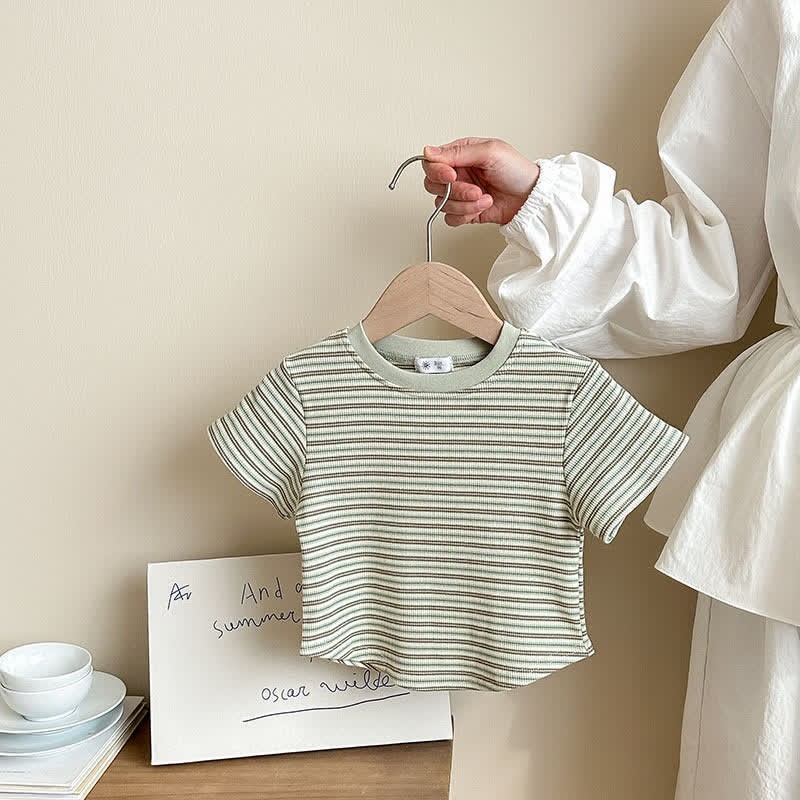 Kids Contrast Color Striped Base Layer T-Shirt - Green - 10Y - image 20