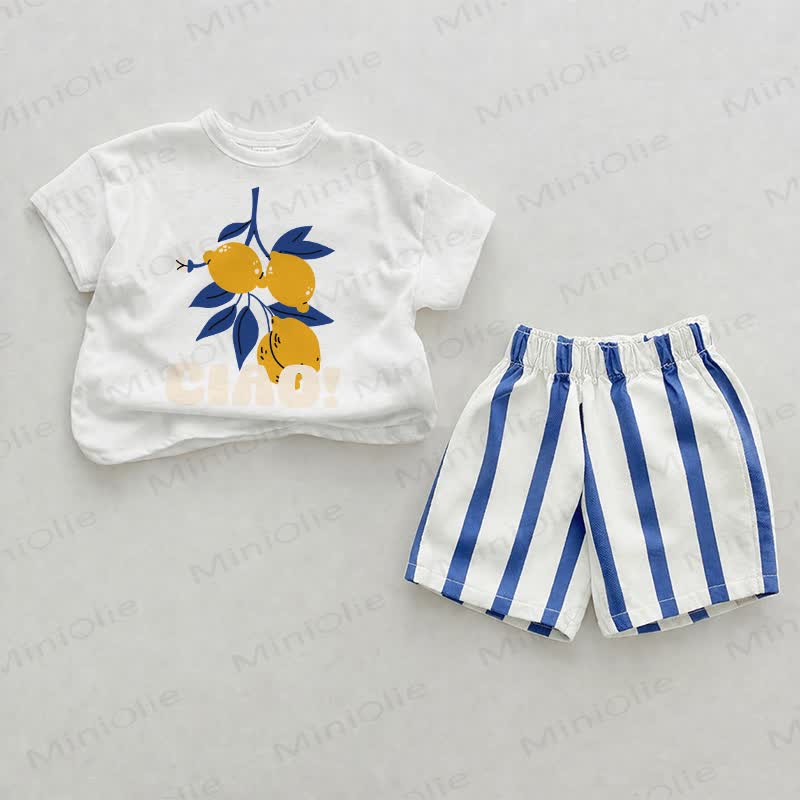 CIAO! Baby Lemon Blue Vertical Striped 2-piece Shorts Set - White&Blue - 2-3T - image 1