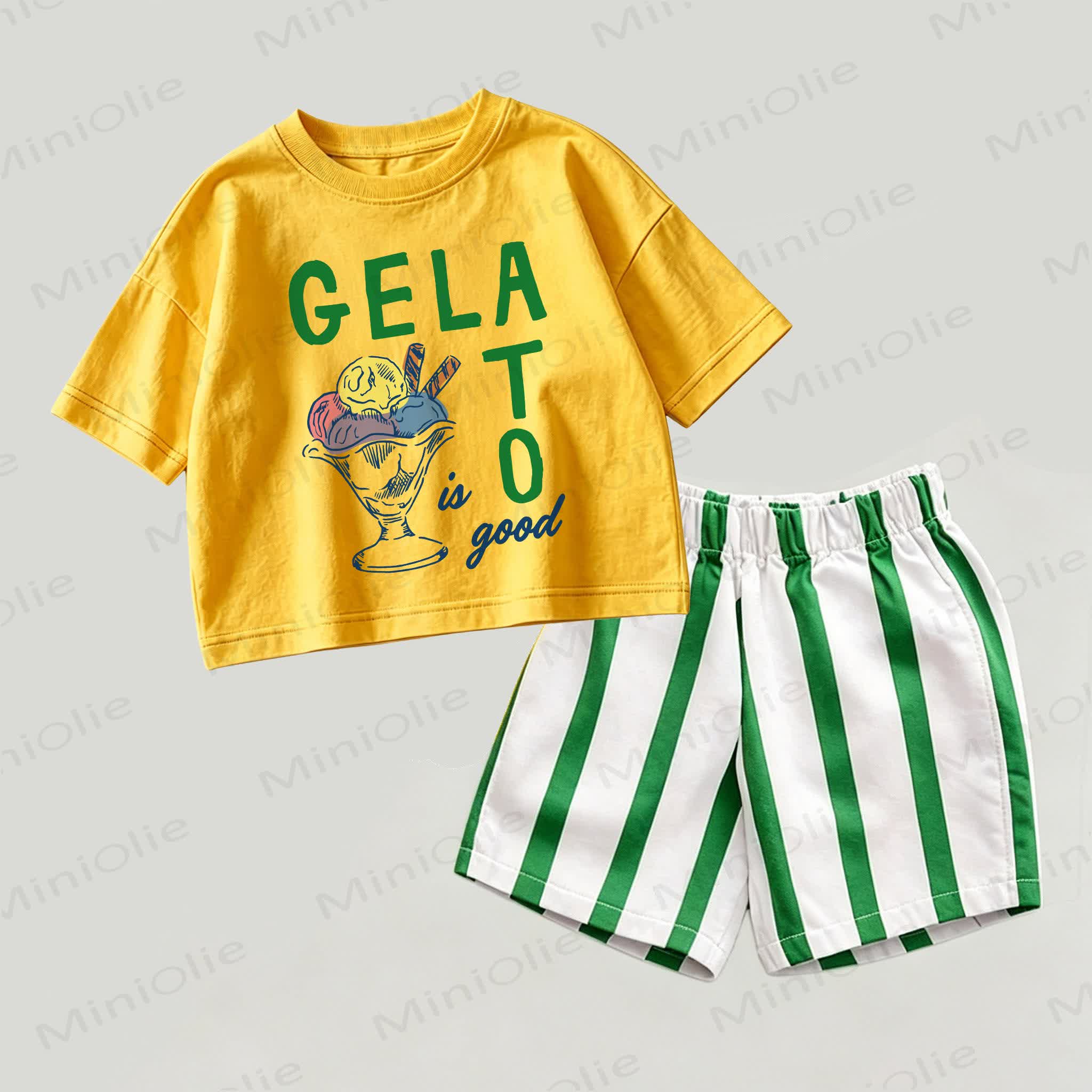 GELATO IS GOOD Baby Yellow&Green Top and Striped Shorts 2-piece Set - Yellow&Green - 2-3T - image 1