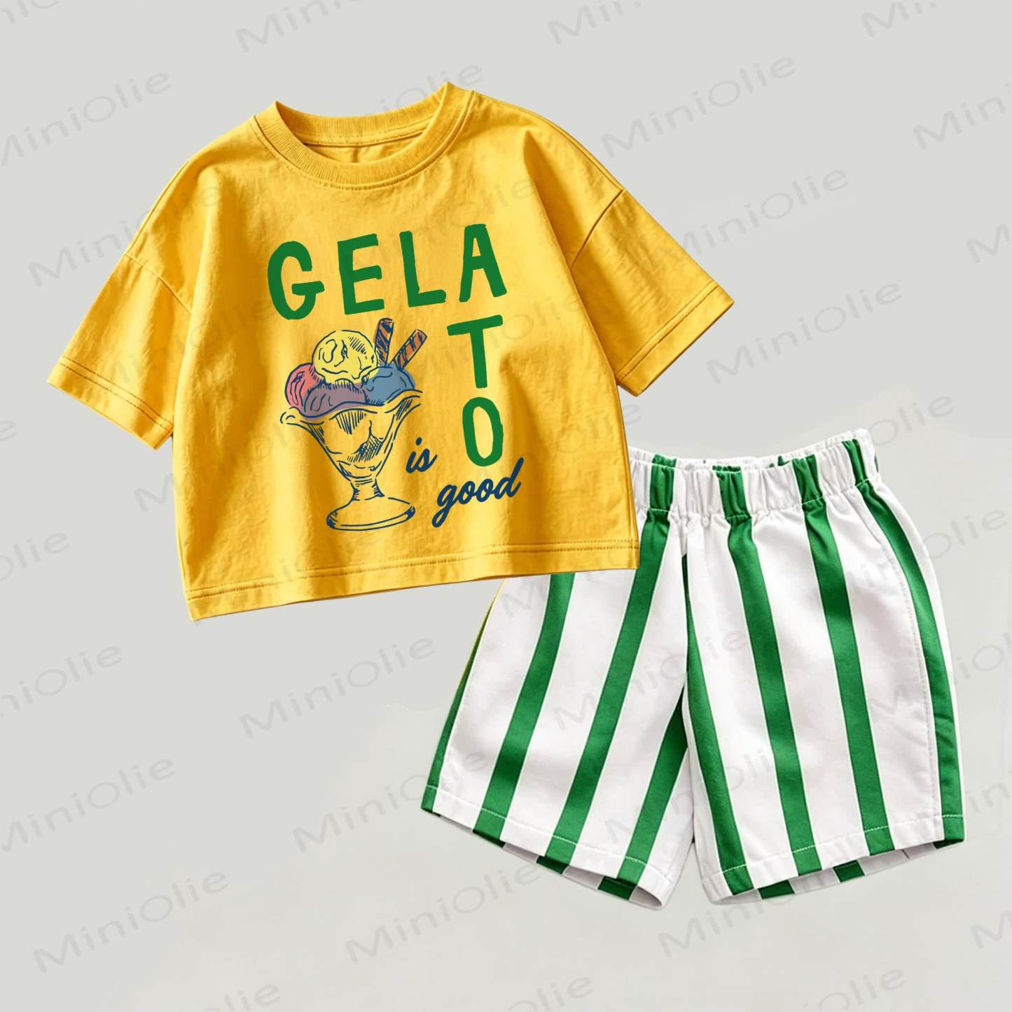 GELATO IS GOOD Baby Yellow&Green Top and Striped Shorts 2-piece Set - Yellow&Green - 2-3T - image 1