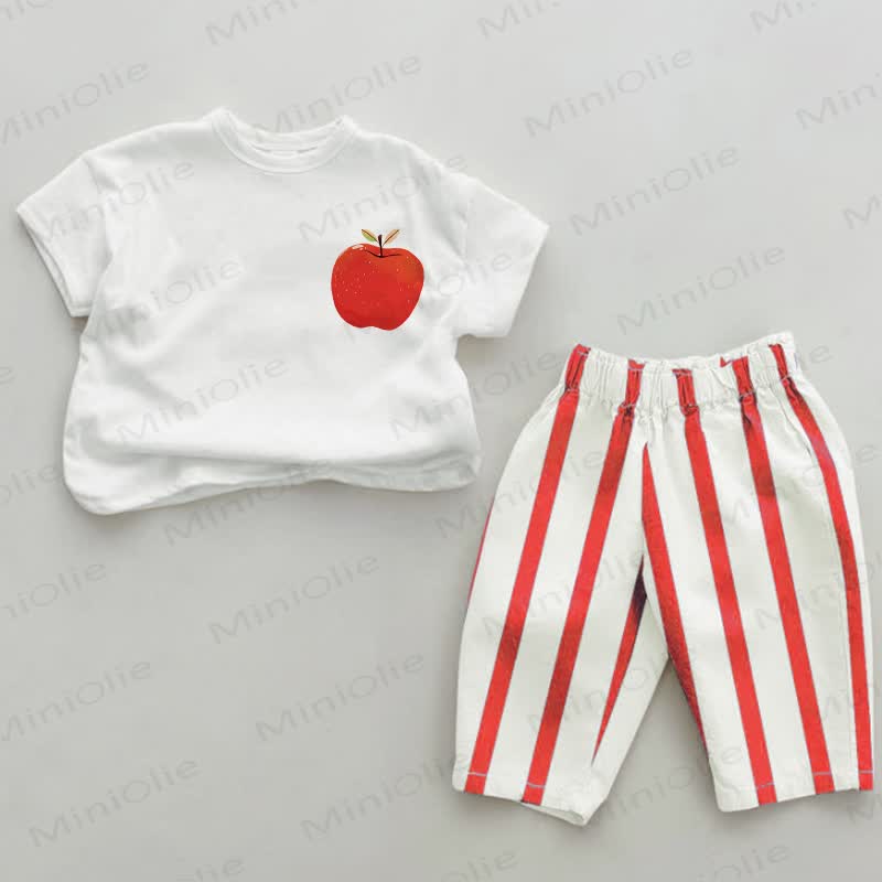 Baby Side Apple Red Vertical Striped 2-piece Set - White&Red - 2-3T - image 1