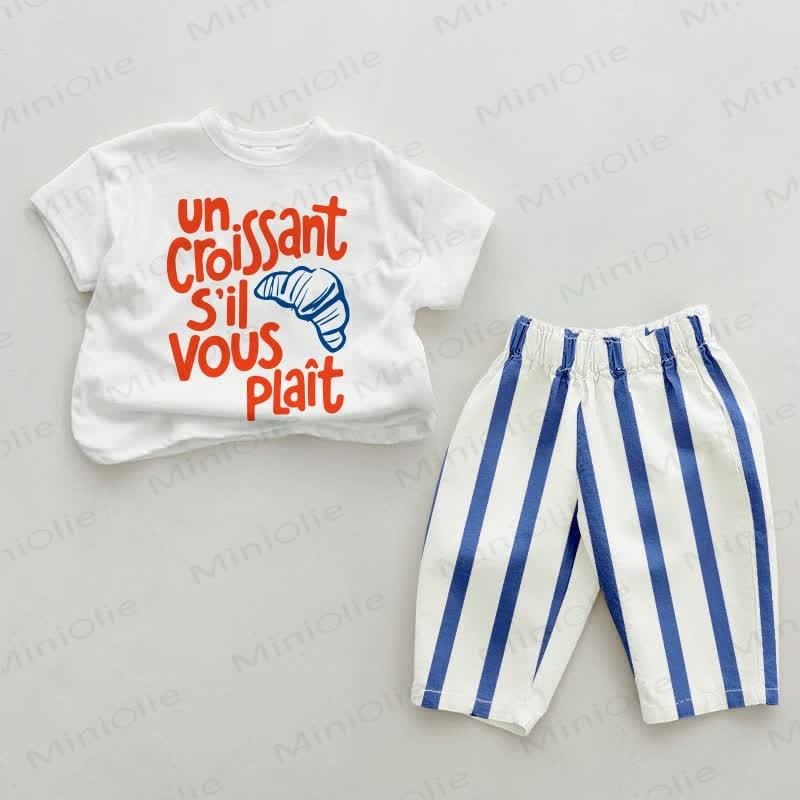UN CROISISSANT S'IL VOUS PLAIT Baby Blue Vertical Striped 2-piece Set - White&Blue - 2-3T - image 1