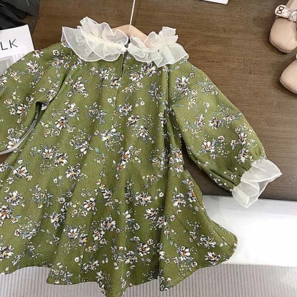 Toddler Green Flower Corduroy Dress - image 4