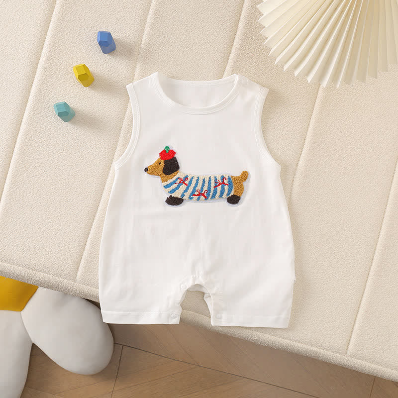 Baby Dachshund Patch Sleeveless Romper - White - 2-3T - image 4