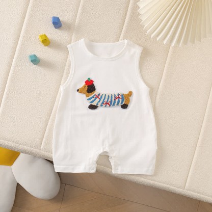 Baby Dachshund Patch Sleeveless Romper - White - 2-3T - image 4