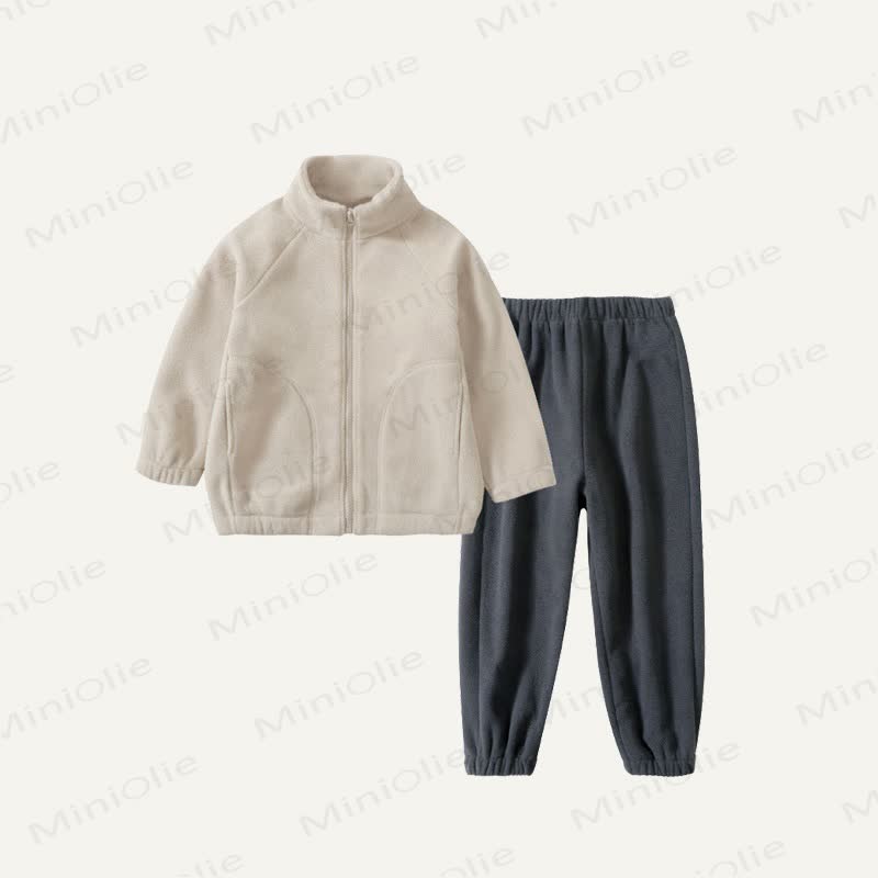 Toddler Cozy Fleece Zip Jacket and Jogger 2-piece Set - Beige - 10-11T - image 6