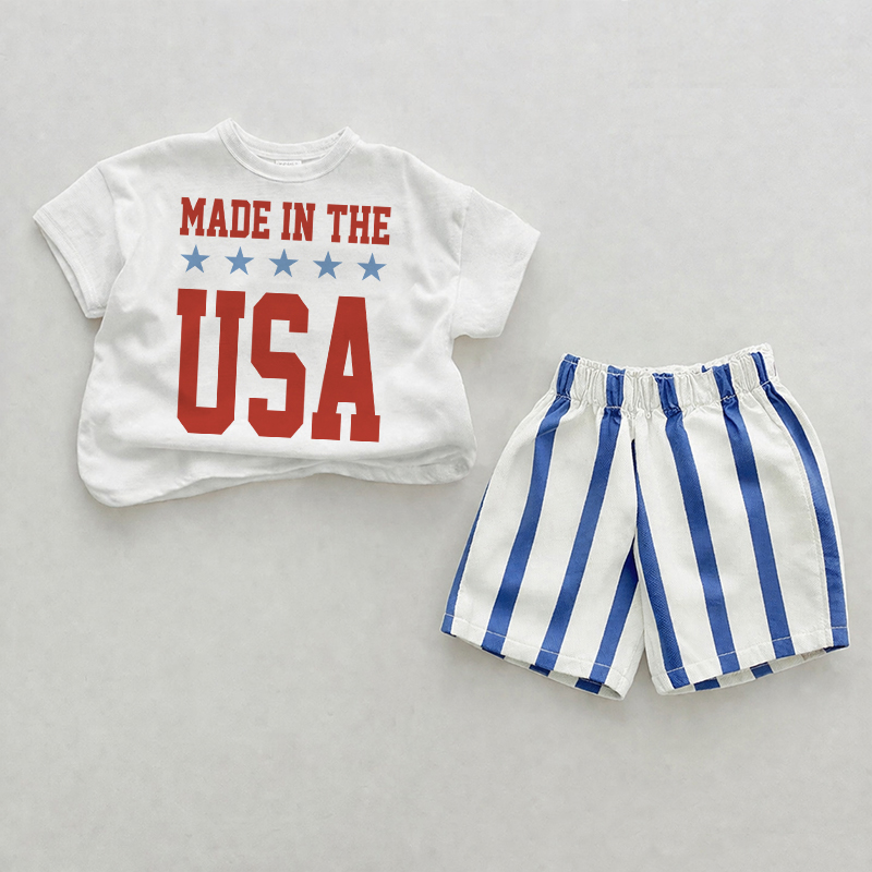 MADE IN THE USA Baby Blue Vertical Striped 2-piece Set - White&Blue - 2-3T - image 1