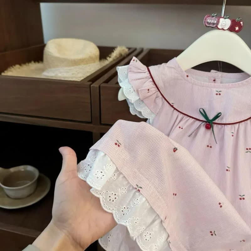 Toddler Girl Pink Striped Cherry Dress - image 4