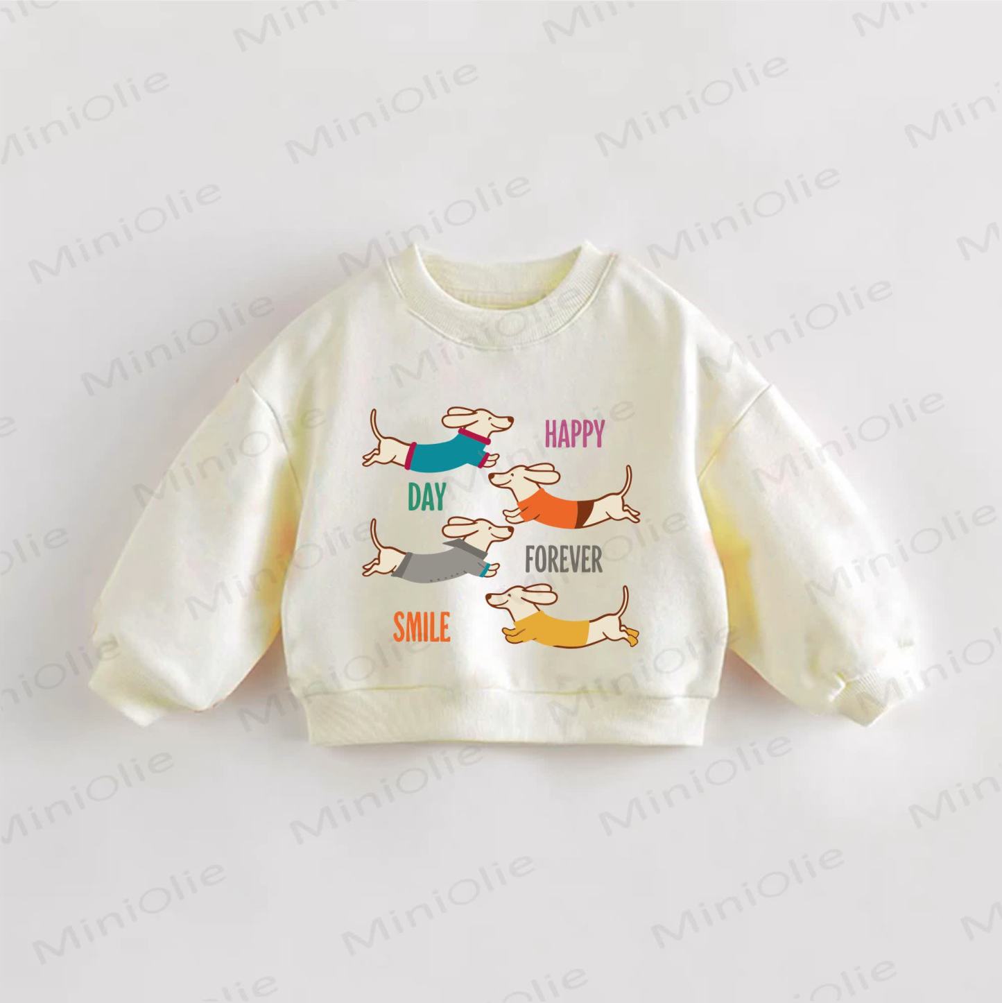 HAPPY DAY FOREVER SMILE Baby Toddle Dog Print Sweatshirt - Cream - 3-5T - image 1