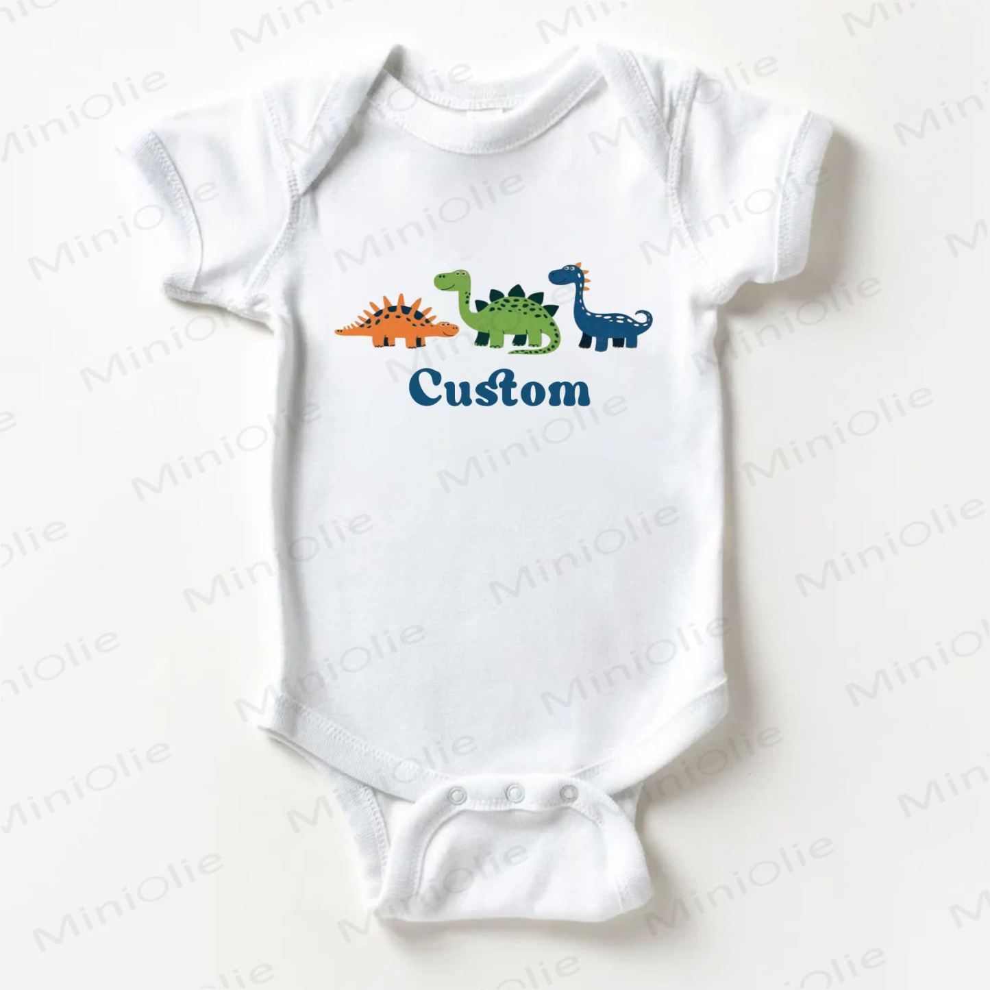 Name Customization Colorful Dinosaur Baby White Bodysuit - image 1