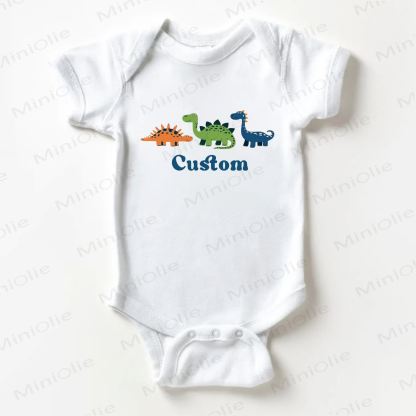 Name Customization Colorful Dinosaur Baby White Bodysuit - image 1