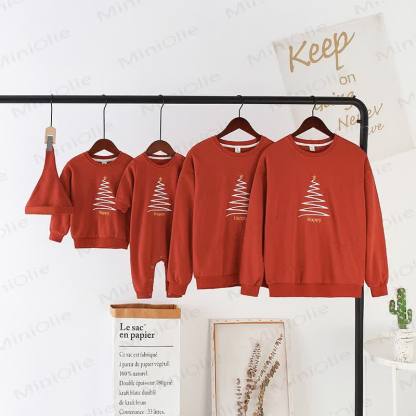 HAPPY Family Matching Christmas Tree Sweatshirt - Brick Red - Adult: 3XL - image 9