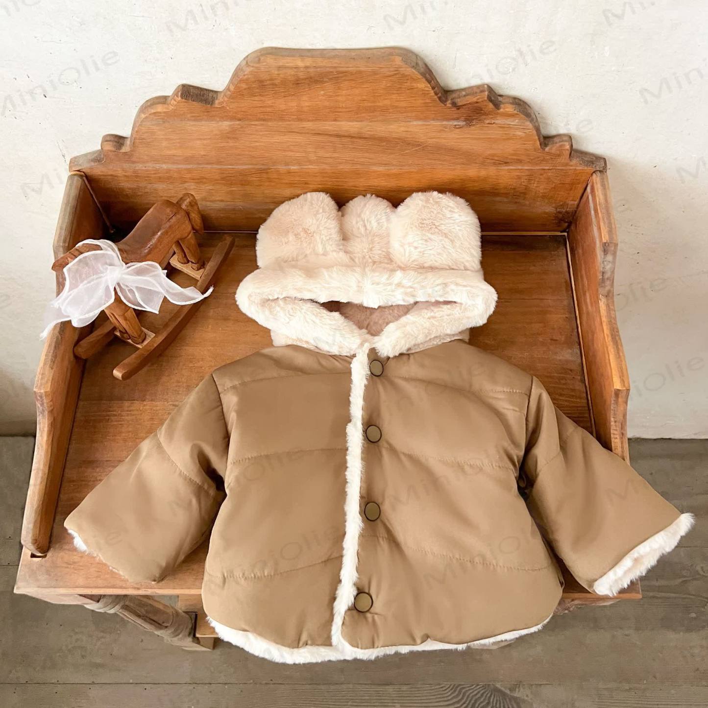 Baby Fleece Lined Solid Color Hooded Jacket - Brown - 2-3T - image 16