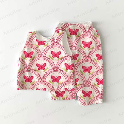 Baby Butterflies Print 2-piece Sleeveless Set - Beige - 3-4T - image 1