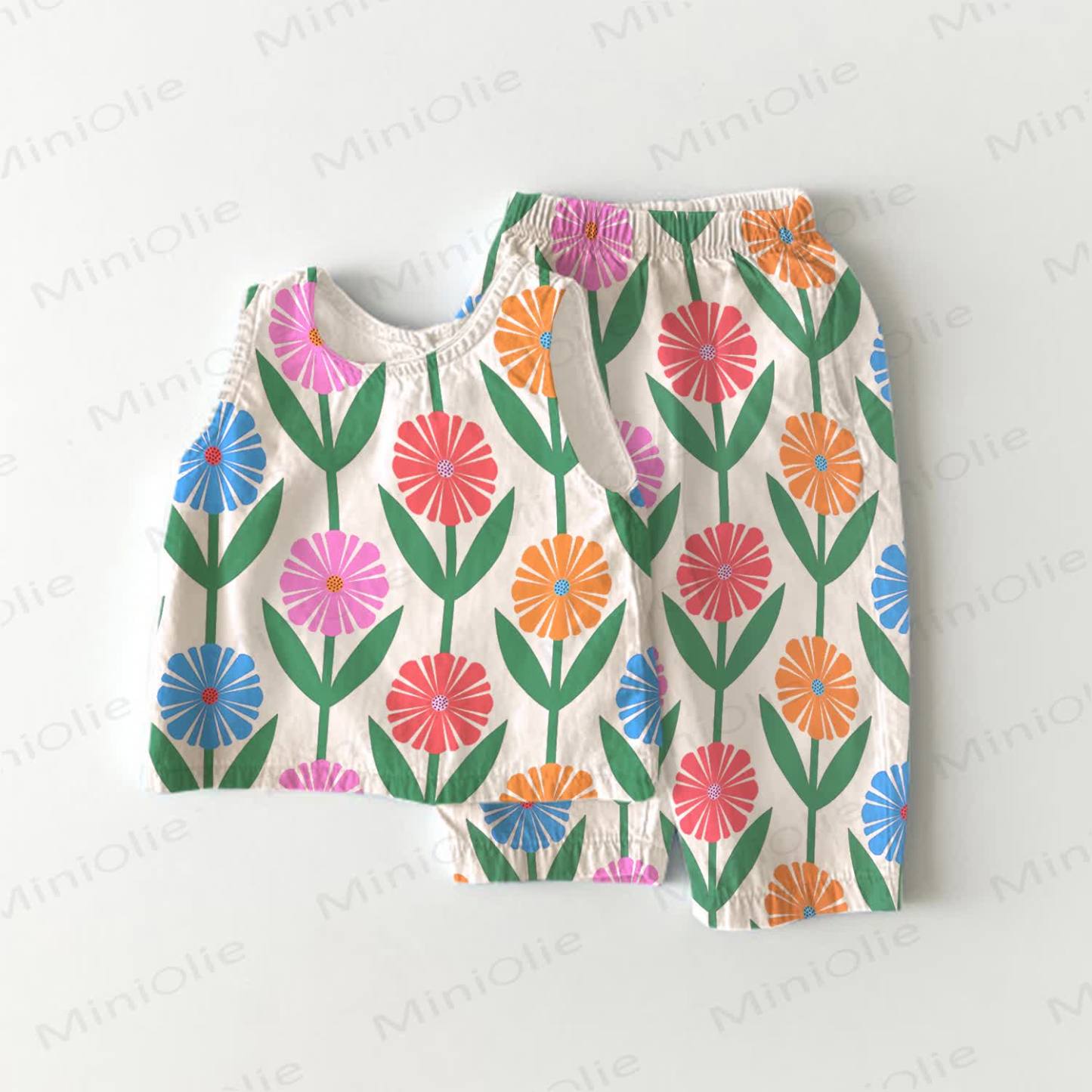 Baby Toddler Multicolor Flowers Print 2-piece Sleeveless Set - White - 3-4T - image 1