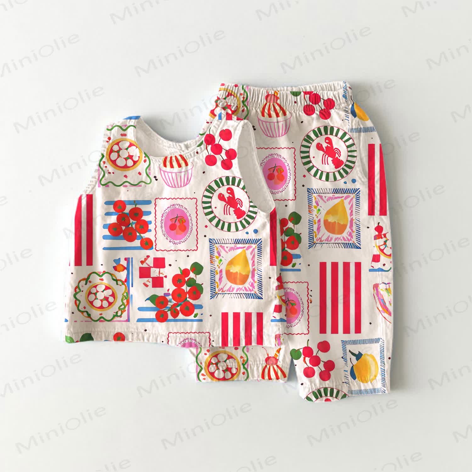 Baby Girls Food Print Sleeveless 2-piece Set - White - 3-4T - image 1