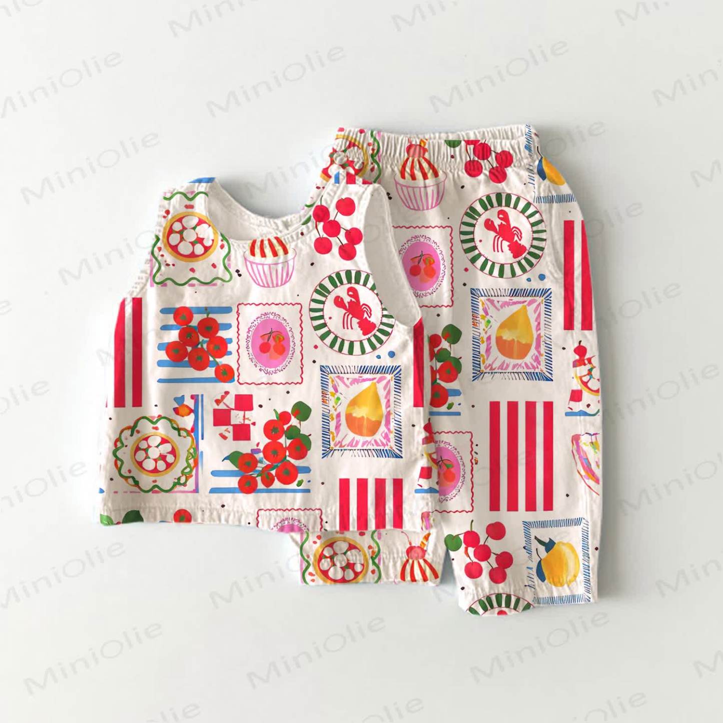 Baby Girls Food Print Sleeveless 2-piece Set - White - 3-4T - image 1