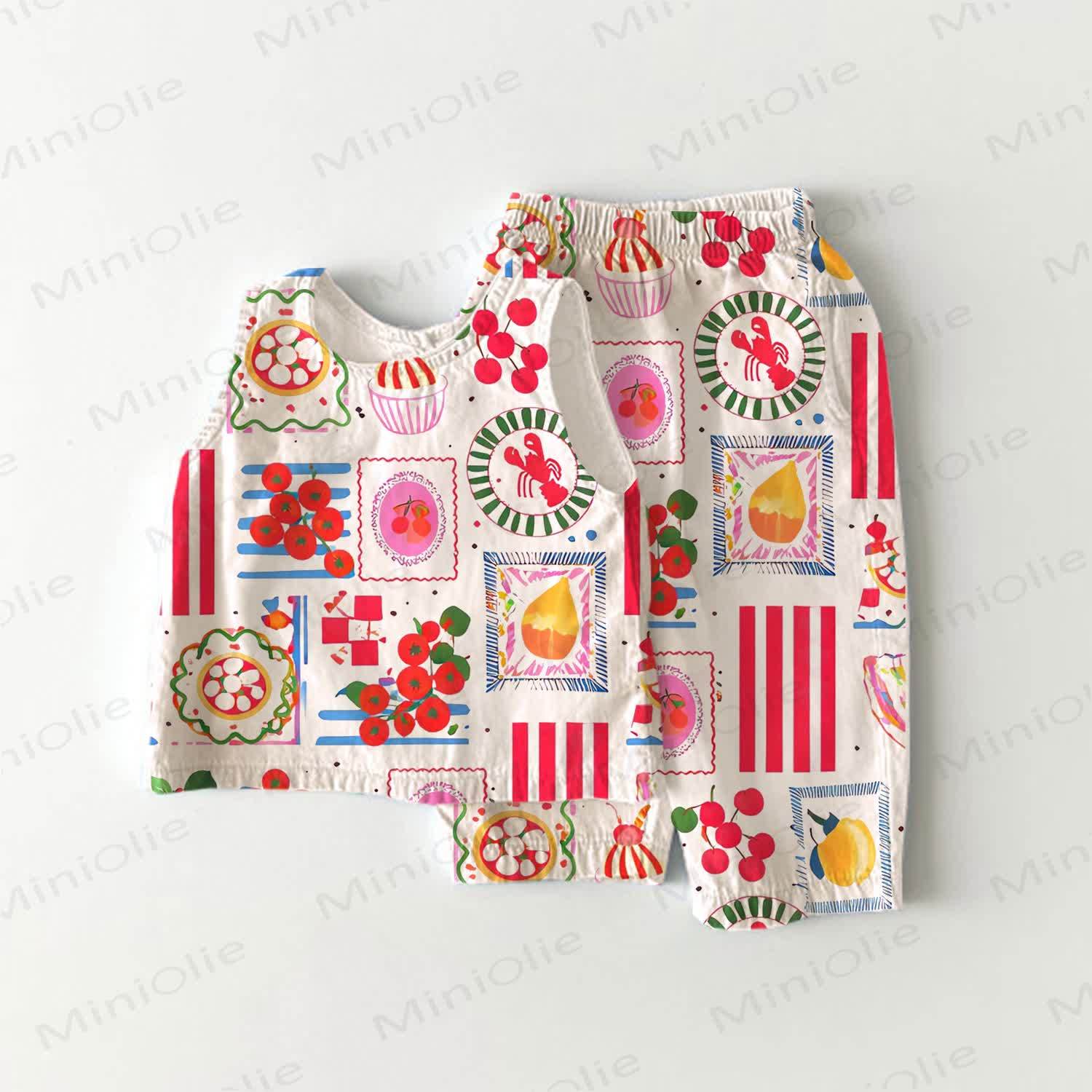 Baby Girls Food Print Sleeveless 2-piece Set - White - 3-4T - image 1