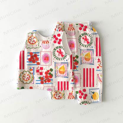 Baby Girls Food Print Sleeveless 2-piece Set - White - 3-4T - image 1