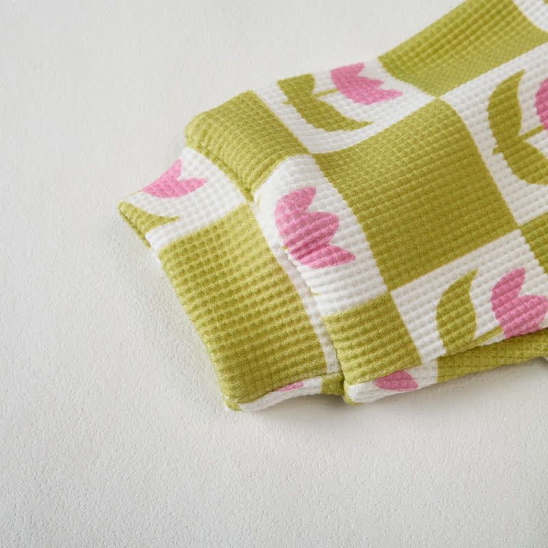 Baby Green Plaid Flower 2-piece Waffle Set - image 4